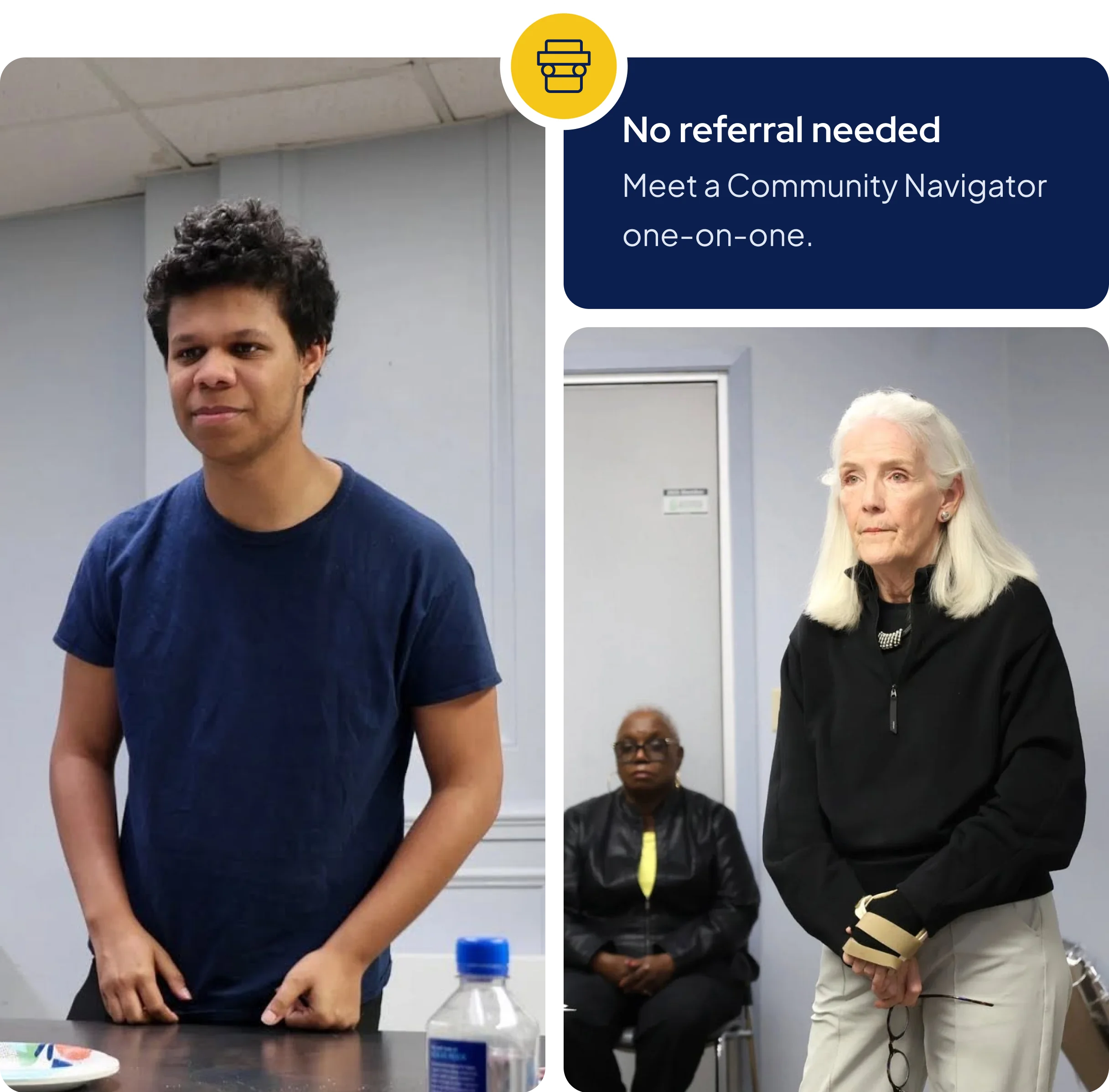 Two Berrien County residents at a Community Navigator session; no referral needed